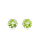 1.25 CT Peridot Solitaire Stud Earrings with Diamond Accent Peridot - ( AAA ) - Quality - Rosec Jewels