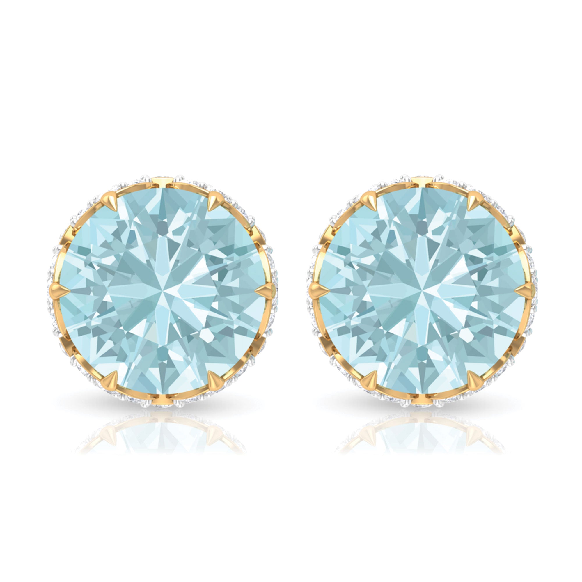 Lotus Basket Set Sky Blue Topaz Solitaire Stud Earrings with Diamond Sky Blue Topaz - ( AAA ) - Quality - Rosec Jewels
