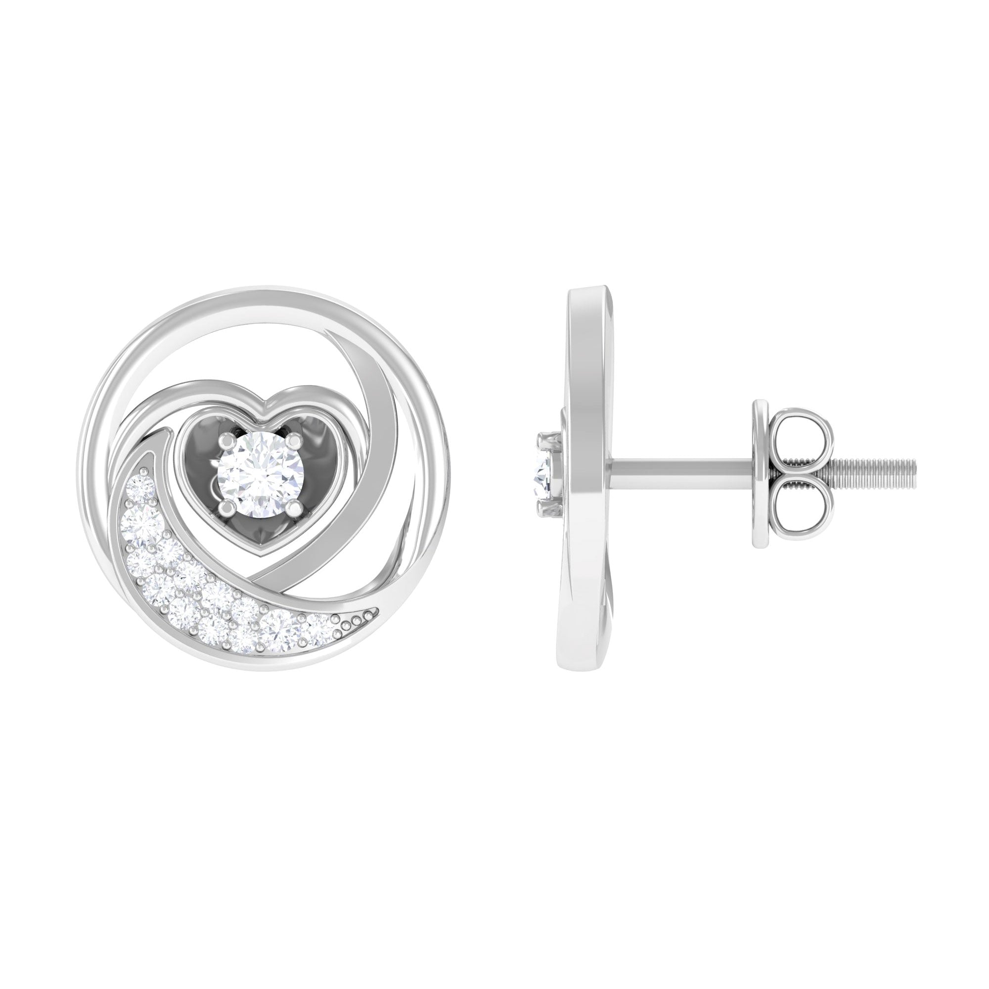 0.25 CT Moon Heart Stud Earrings with Certified Moissanite Moissanite - ( D-VS1 ) - Color and Clarity - Rosec Jewels