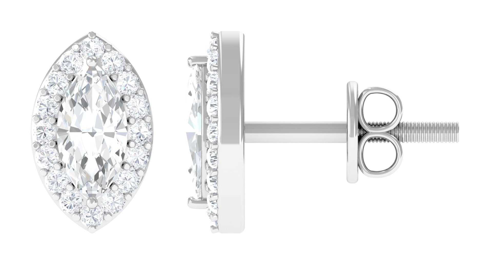 Marquise Halo Stud Earrings with Certified Moissanite Moissanite - ( D-VS1 ) - Color and Clarity - Rosec Jewels