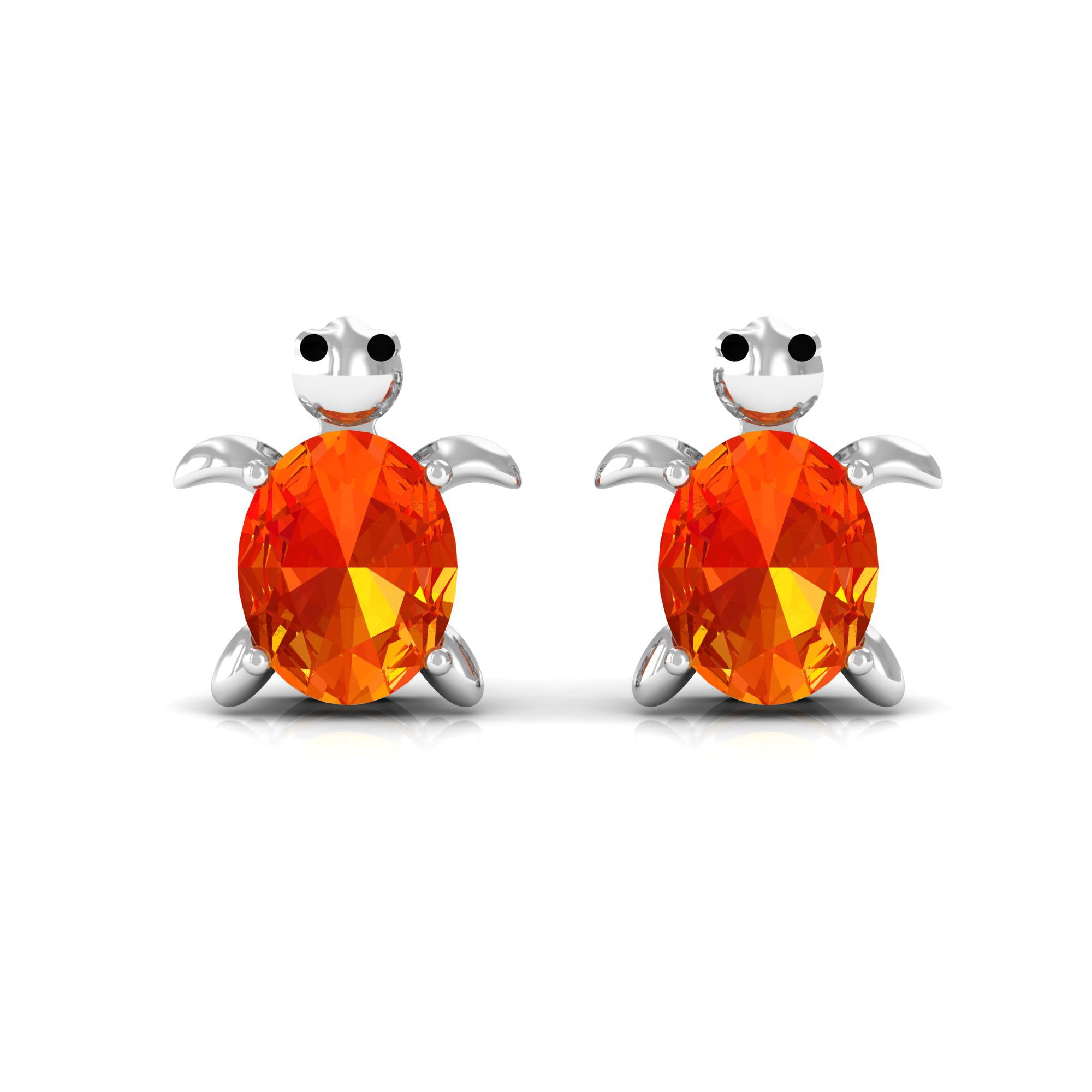 Lab Grown Orange Sapphire Turtle Stud Earrings Lab Created Orange Sapphire - ( AAAA ) - Quality - Rosec Jewels