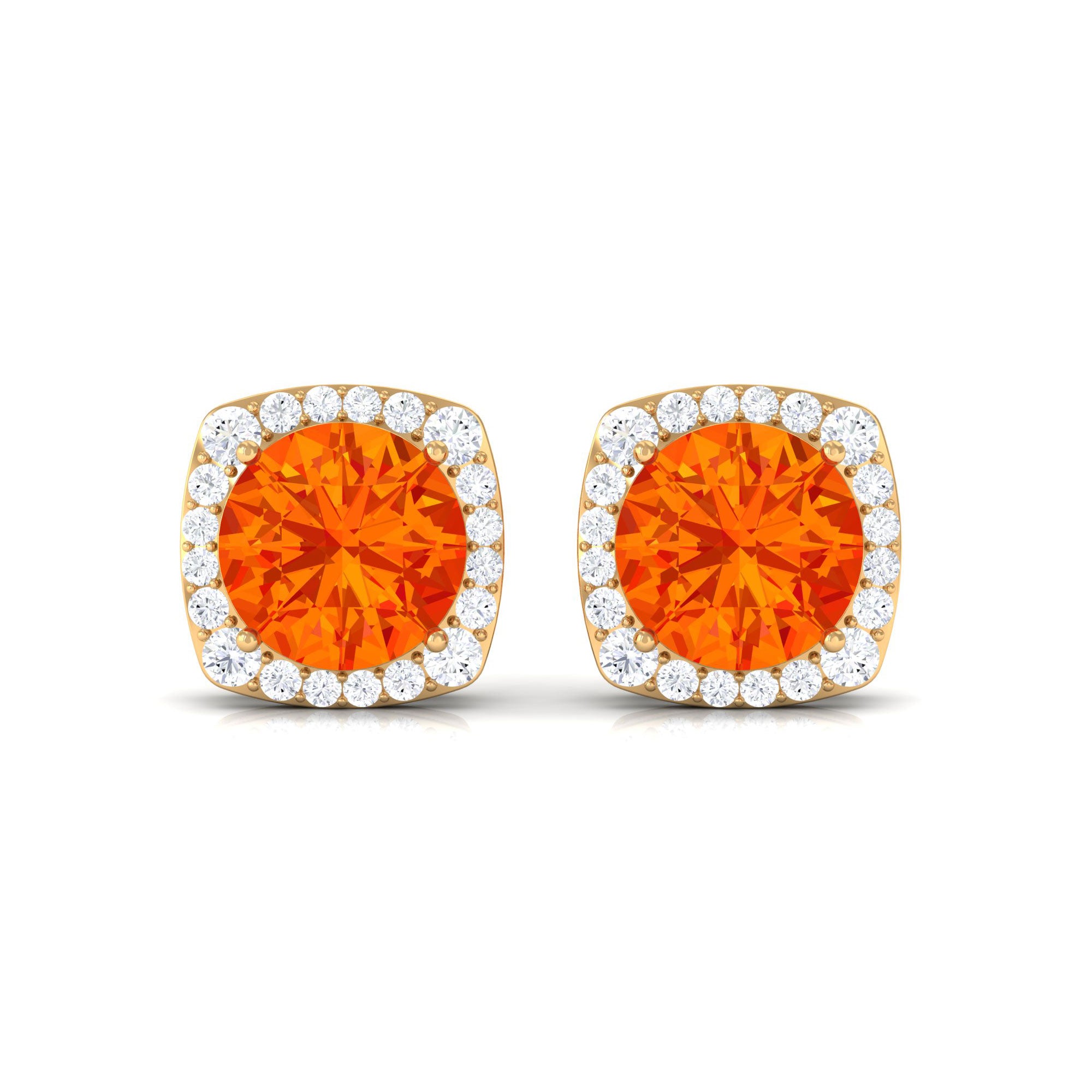 Lab Grown Orange Sapphire and Diamond Halo Stud Earrings Lab Created Orange Sapphire - ( AAAA ) - Quality - Rosec Jewels