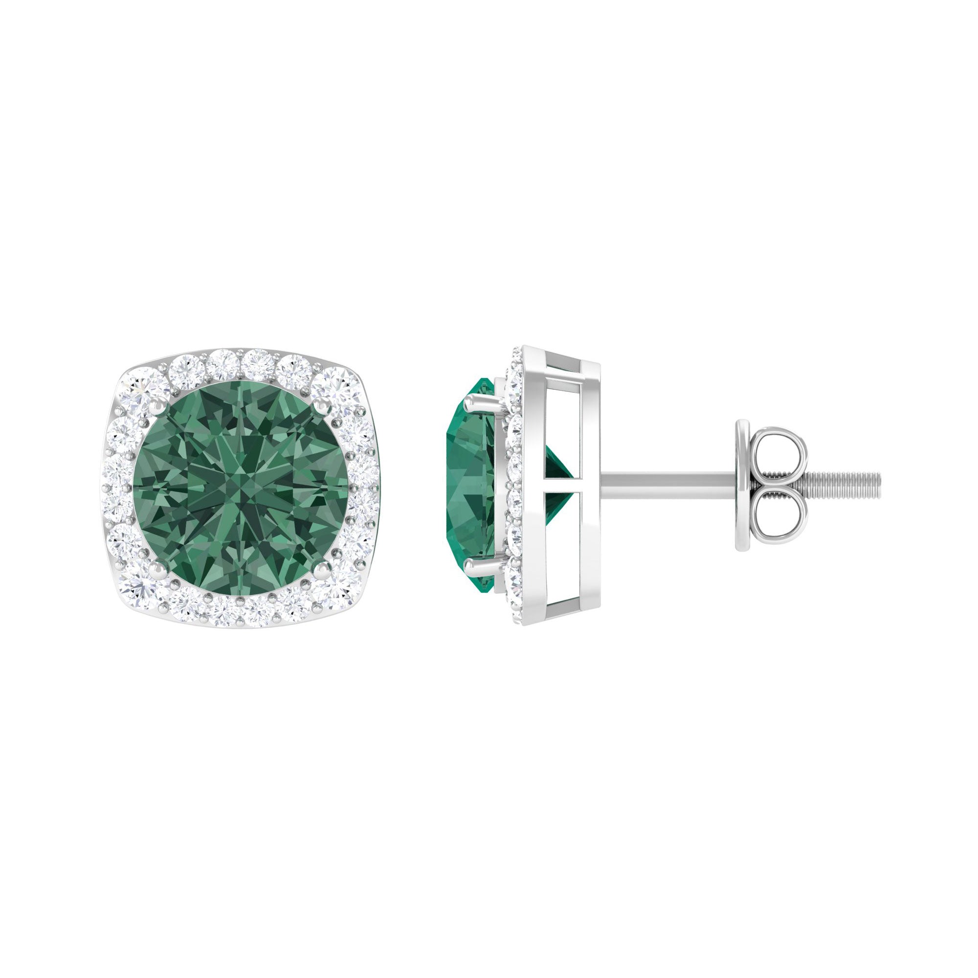Lab Grown Green Sapphire and Diamond Halo Stud Earrings Lab Created Green Sapphire - ( AAAA ) - Quality - Rosec Jewels