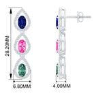 2.5 CT Multi Lab-Created Sapphire Teardrop Dangle Earrings with Moissanite Lab Created Blue Sapphire - ( AAAA ) - Quality - Rosec Jewels