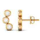 3 Stone Stud Earrings with Round Moissanite Stones in Bezel Setting Moissanite - ( D-VS1 ) - Color and Clarity - Rosec Jewels