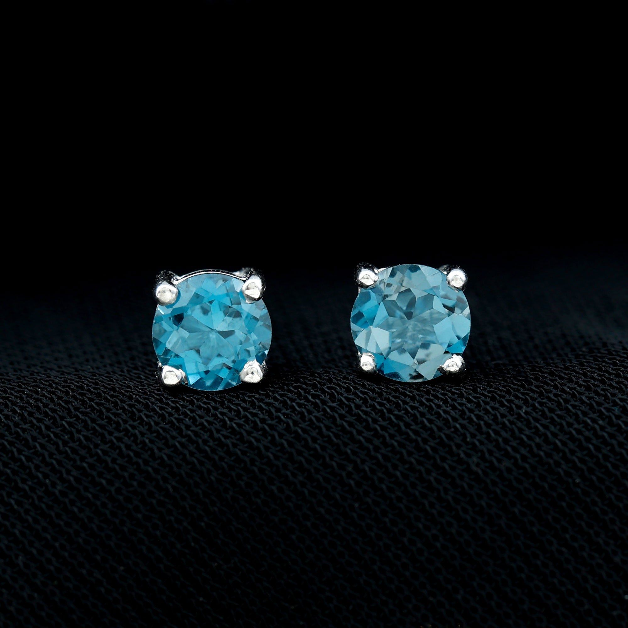 Claw Set Solitaire Stud Earrings with Round London Blue Topaz London Blue Topaz - ( AAA ) - Quality - Rosec Jewels