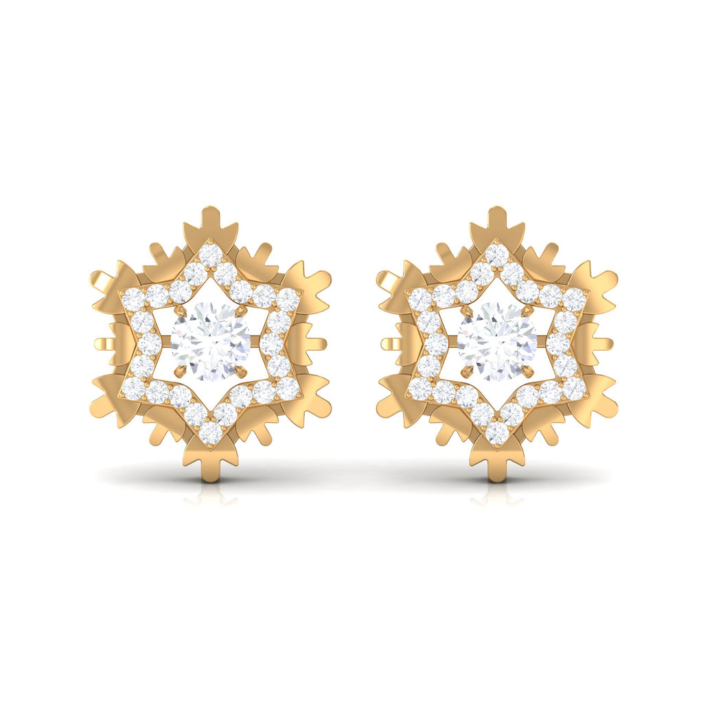 1/4 CT Certified Moissanite Gold Snowflake Stud Earrings Moissanite - ( D-VS1 ) - Color and Clarity - Rosec Jewels