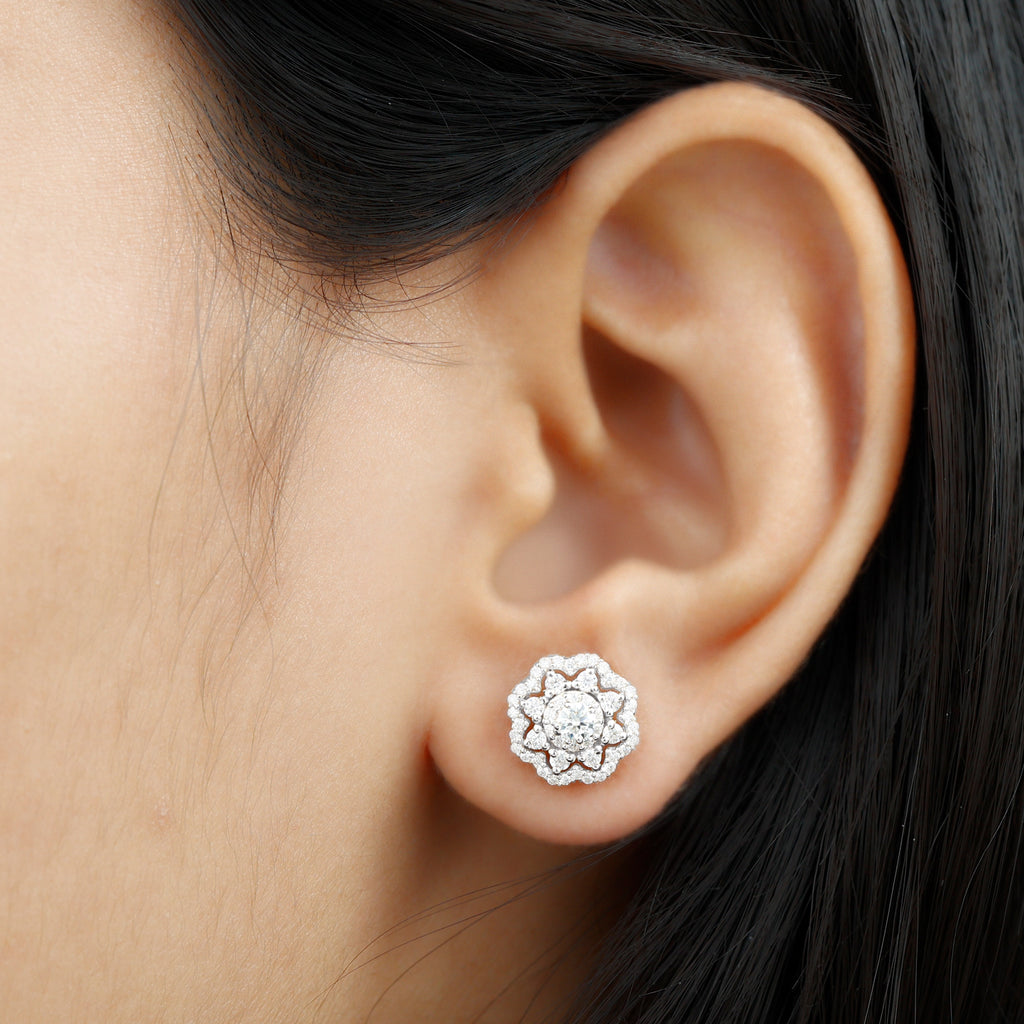 1 CT Flower Inspired Moissanite Statement Stud Earrings Moissanite - ( D-VS1 ) - Color and Clarity - Rosec Jewels
