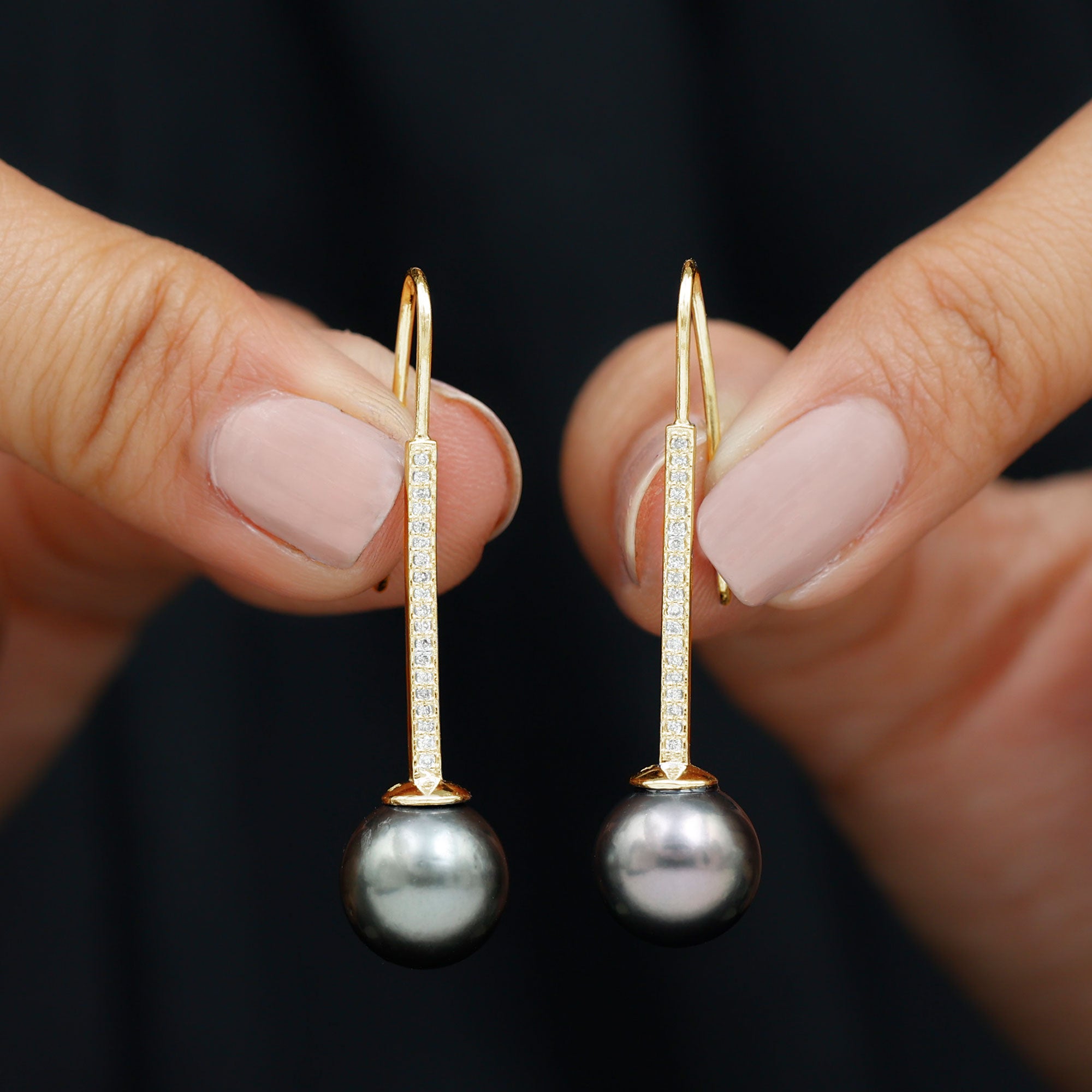 Tahitian Pearl Dangle Earrings with Moissanite Stones Tahitian pearl - ( AAA ) - Quality - Rosec Jewels