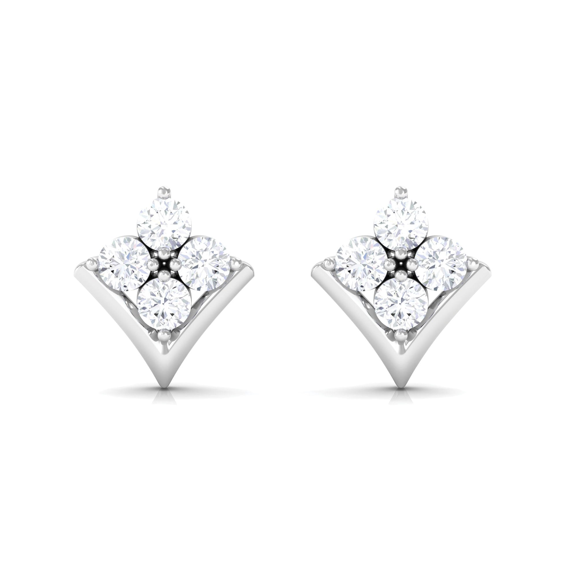 Cluster Floral Stud Earrings with Round Moissanite Moissanite - ( D-VS1 ) - Color and Clarity - Rosec Jewels