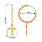 Certified Moissanite Gold Cross Hoop Drop Earrings Moissanite - ( D-VS1 ) - Color and Clarity - Rosec Jewels
