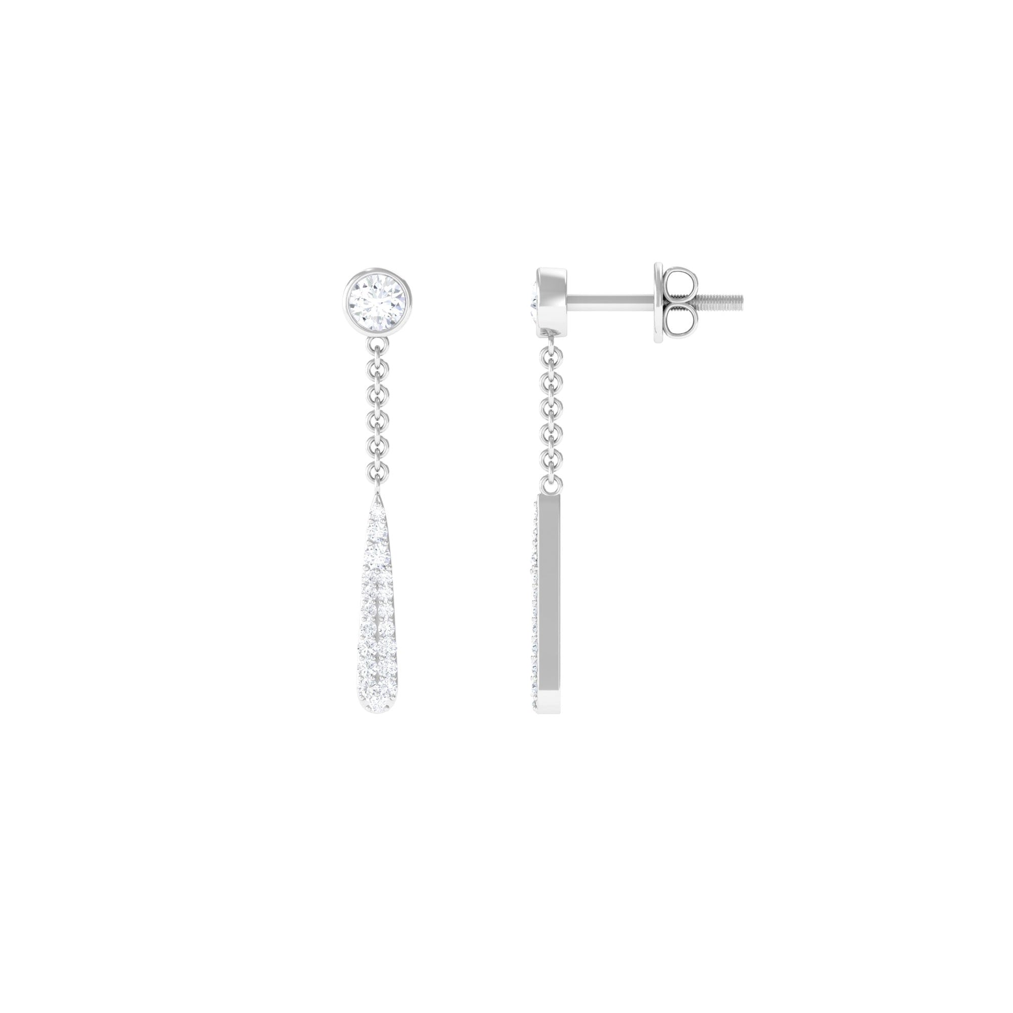 Chain and Bezel Set Moissanite Dangle Earrings Moissanite - ( D-VS1 ) - Color and Clarity - Rosec Jewels