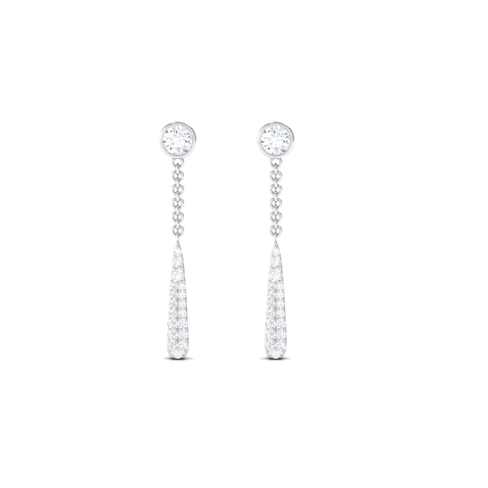Chain and Bezel Set Moissanite Dangle Earrings Moissanite - ( D-VS1 ) - Color and Clarity - Rosec Jewels