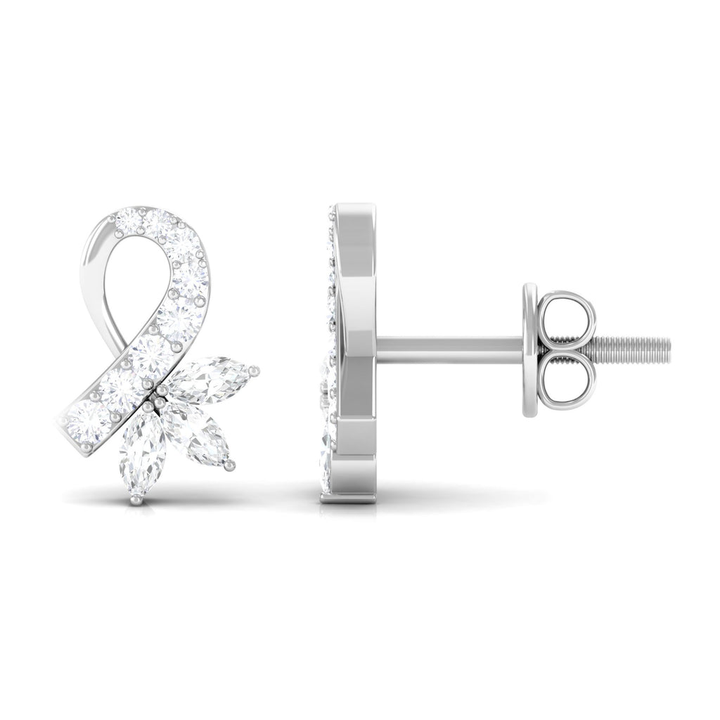 Designer Flower Stud Earrings with Cubic Zirconia Zircon - ( AAAA ) - Quality - Rosec Jewels