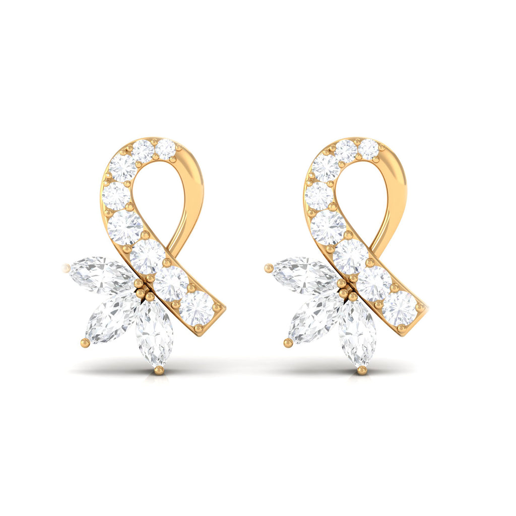 Designer Flower Stud Earrings with Cubic Zirconia Zircon - ( AAAA ) - Quality - Rosec Jewels