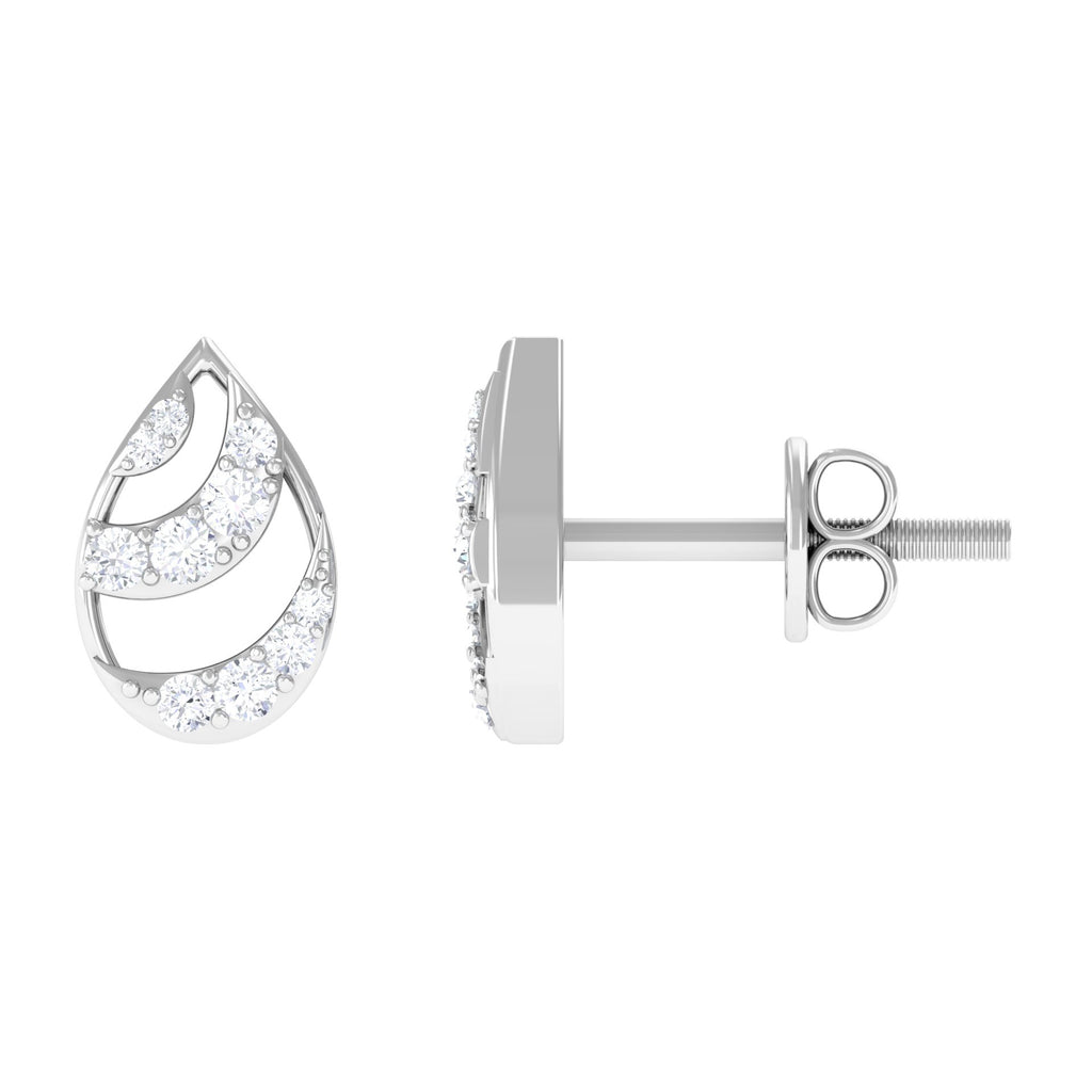 Classic Gold Teardrop Stud Earrings with Cubic Zirconia Zircon - ( AAAA ) - Quality - Rosec Jewels