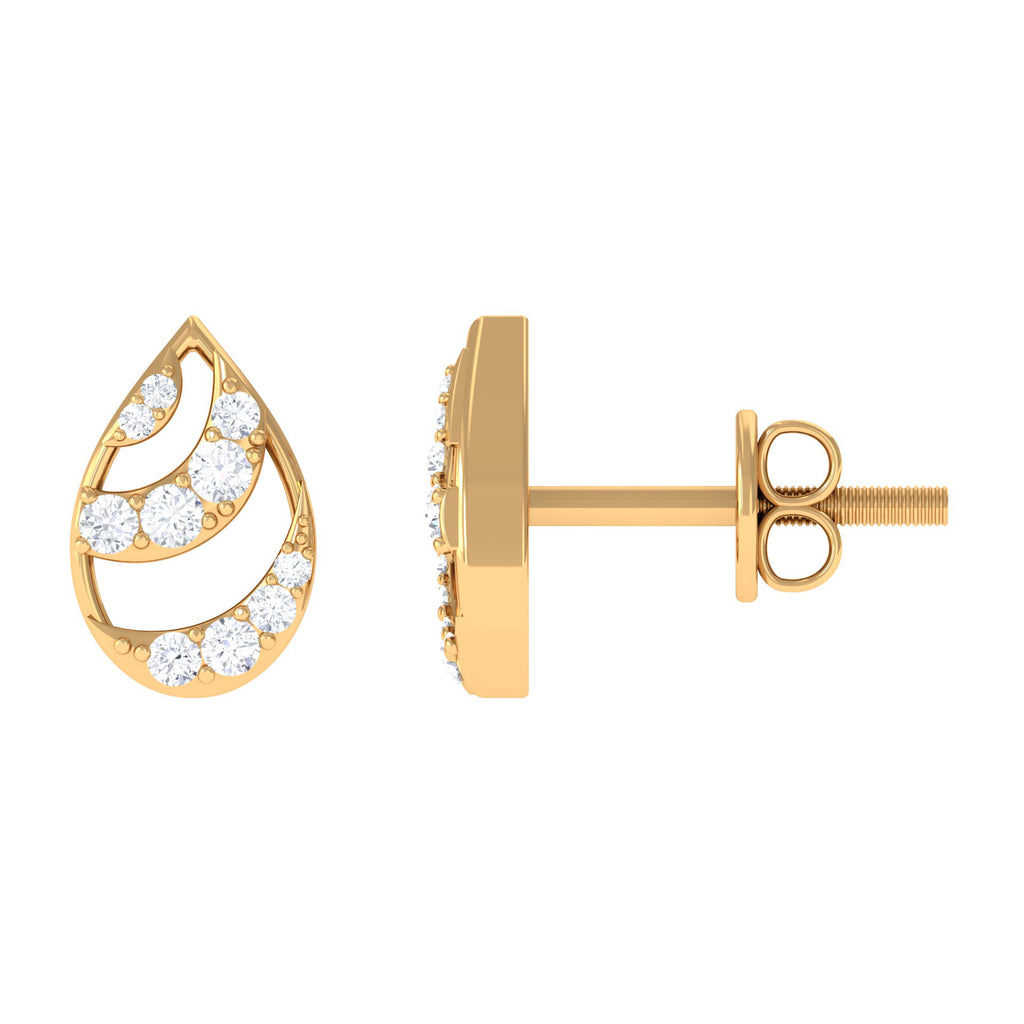 Classic Gold Teardrop Stud Earrings with Cubic Zirconia Zircon - ( AAAA ) - Quality - Rosec Jewels
