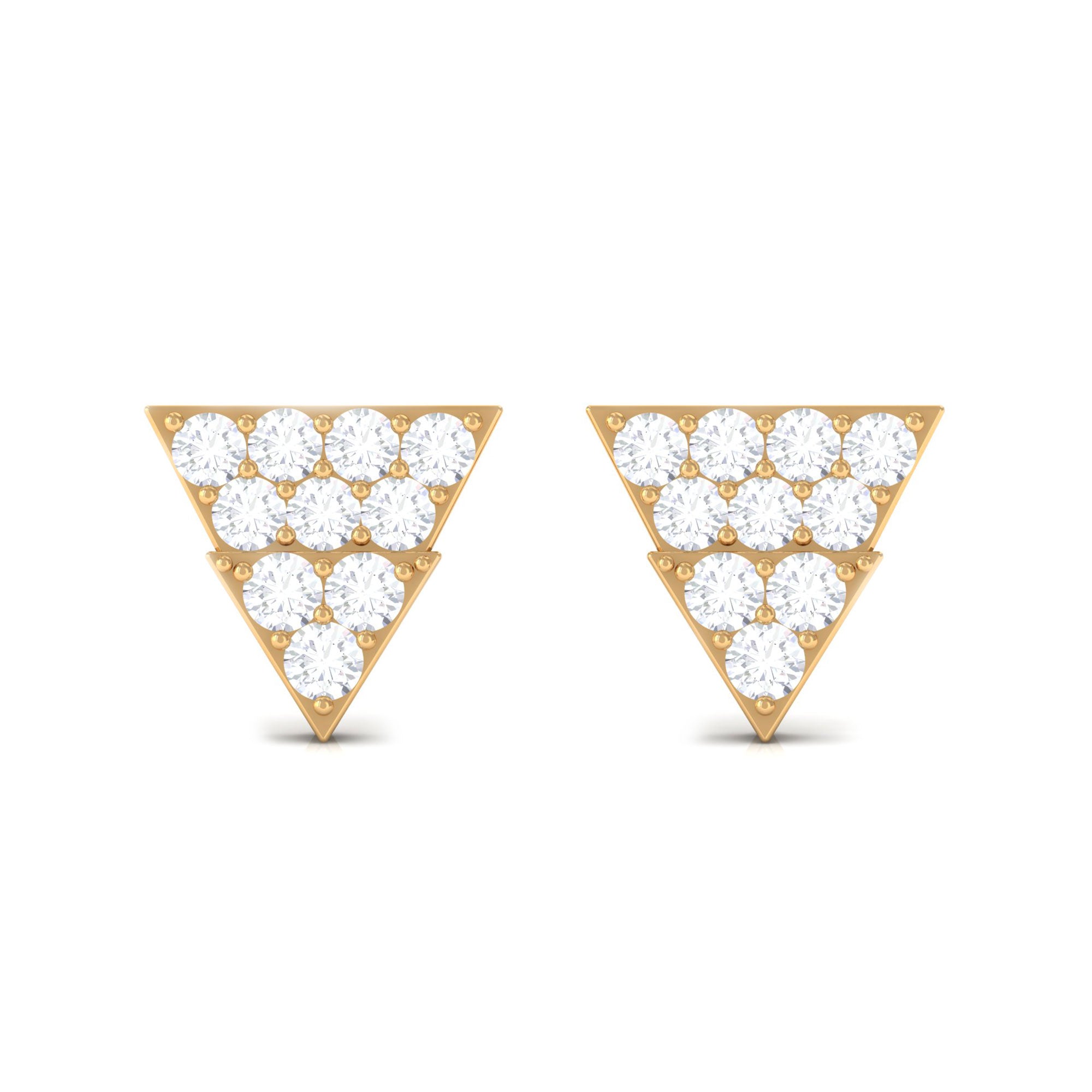 Pave Set Zircon Triangle Stud Earrings in Gold Zircon - ( AAAA ) - Quality - Rosec Jewels