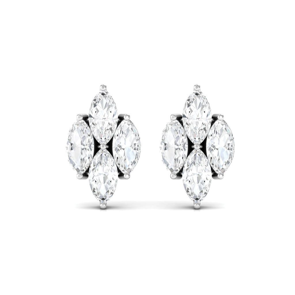 Cluster Stud Earrings with Marquise Cut Simulated Diamond Zircon - ( AAAA ) - Quality - Rosec Jewels