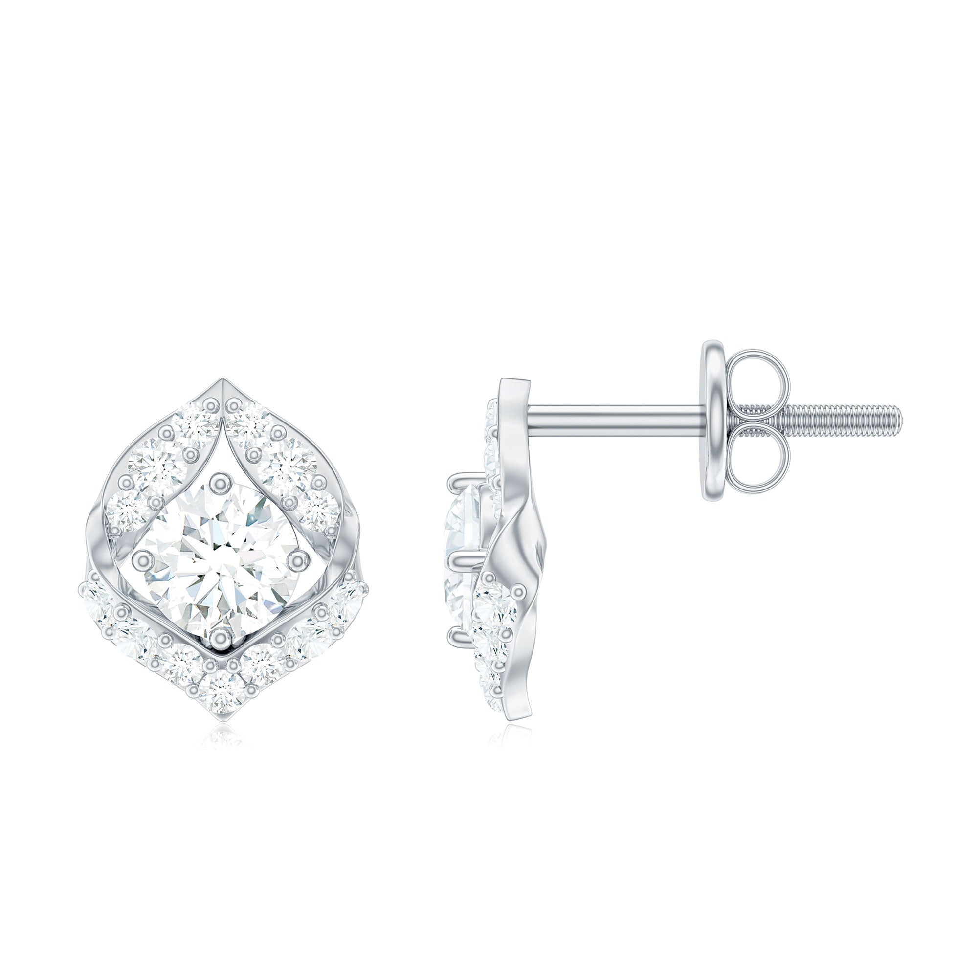 Designer Stud Earrings with Simulated Diamond Zircon - ( AAAA ) - Quality - Rosec Jewels