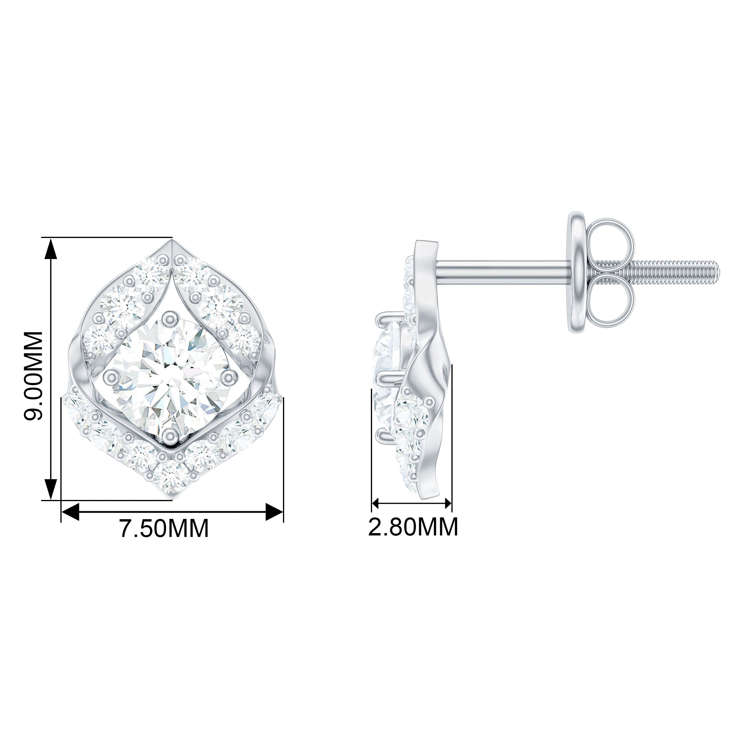 Designer Petal Stud Earrings with Moissanite Gemstones Moissanite - ( D-VS1 ) - Color and Clarity - Rosec Jewels