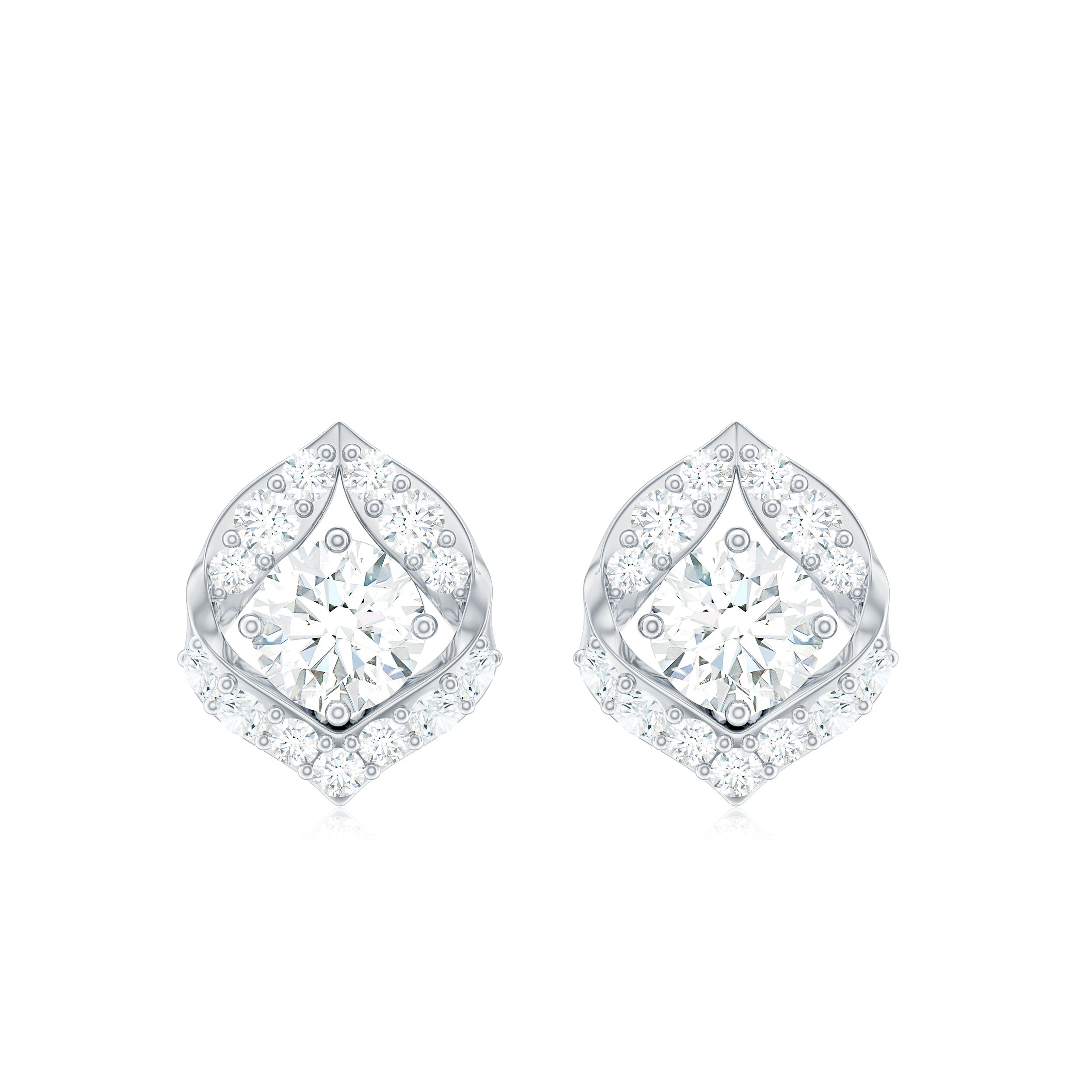 Designer Petal Stud Earrings with Moissanite Gemstones Moissanite - ( D-VS1 ) - Color and Clarity - Rosec Jewels