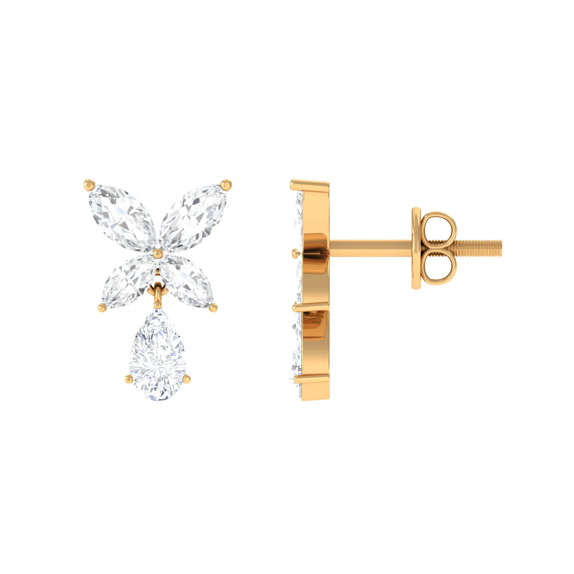 Marquise and Pear Cut Cubic Zirconia Flower Drop Earrings Zircon - ( AAAA ) - Quality - Rosec Jewels