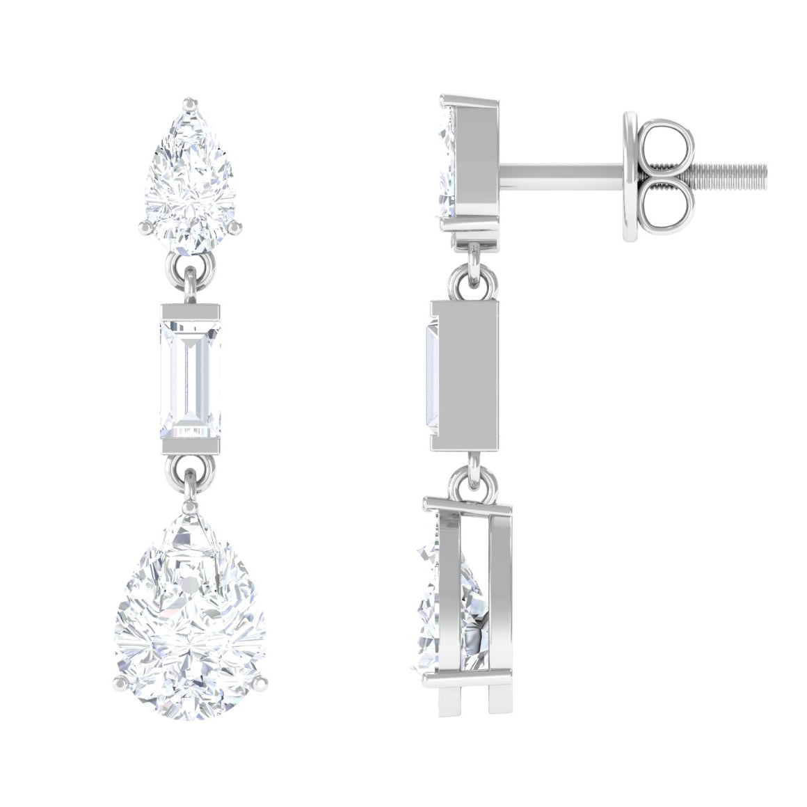 3 CT Baguette and Pear Shape Zircon Dangle Earrings Zircon - ( AAAA ) - Quality - Rosec Jewels