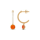 Lab Grown Orange Sapphire Hoop Drop Earrings with Diamond Lab Created Orange Sapphire - ( AAAA ) - Quality - Rosec Jewels