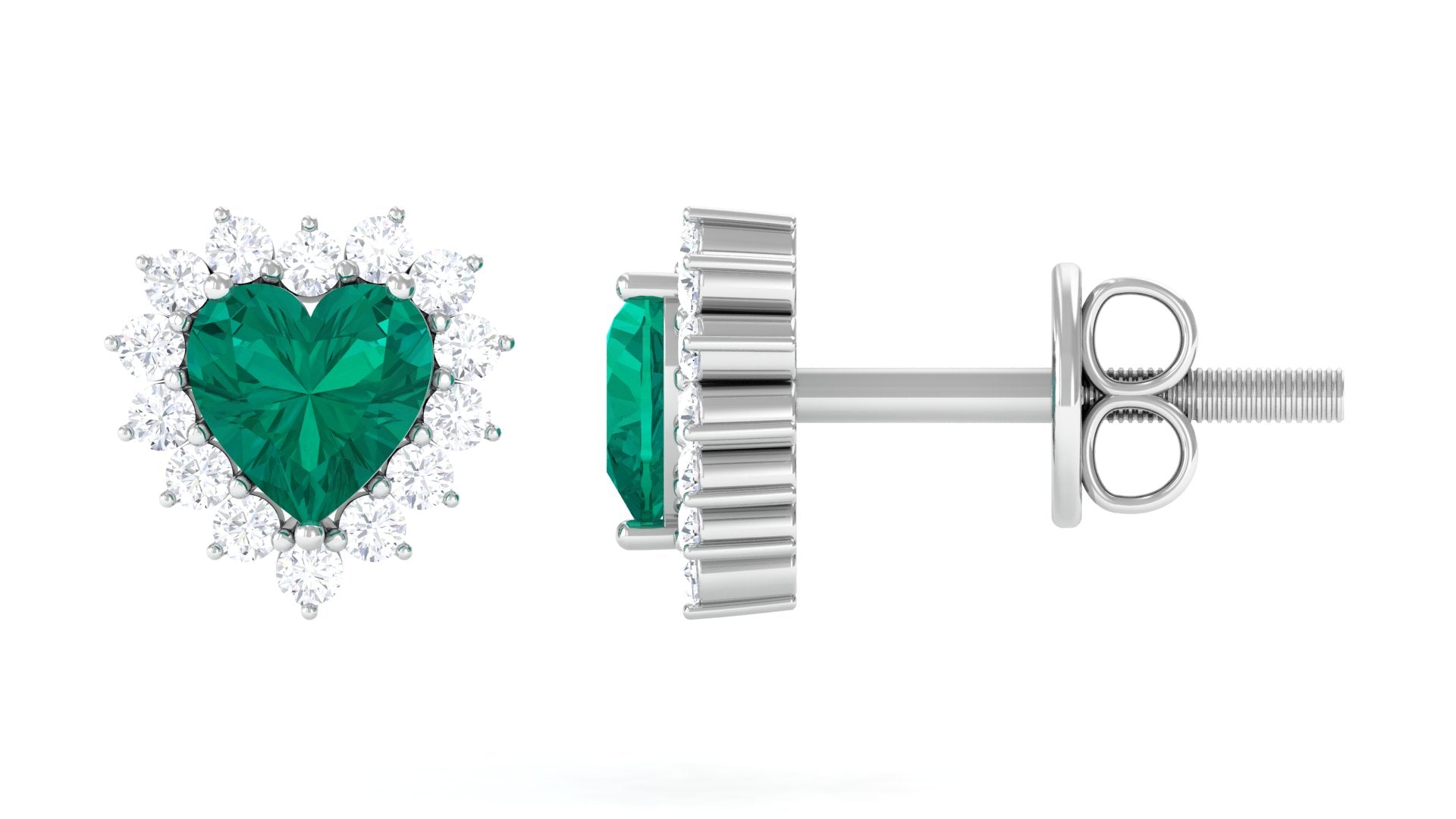 May Birthstone Emerald Stud Earrings with Diamond Emerald - ( AAA ) - Quality - Rosec Jewels