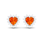 Lab Grown Orange Sapphire Heart Earrings with Diamond Lab Created Orange Sapphire - ( AAAA ) - Quality - Rosec Jewels