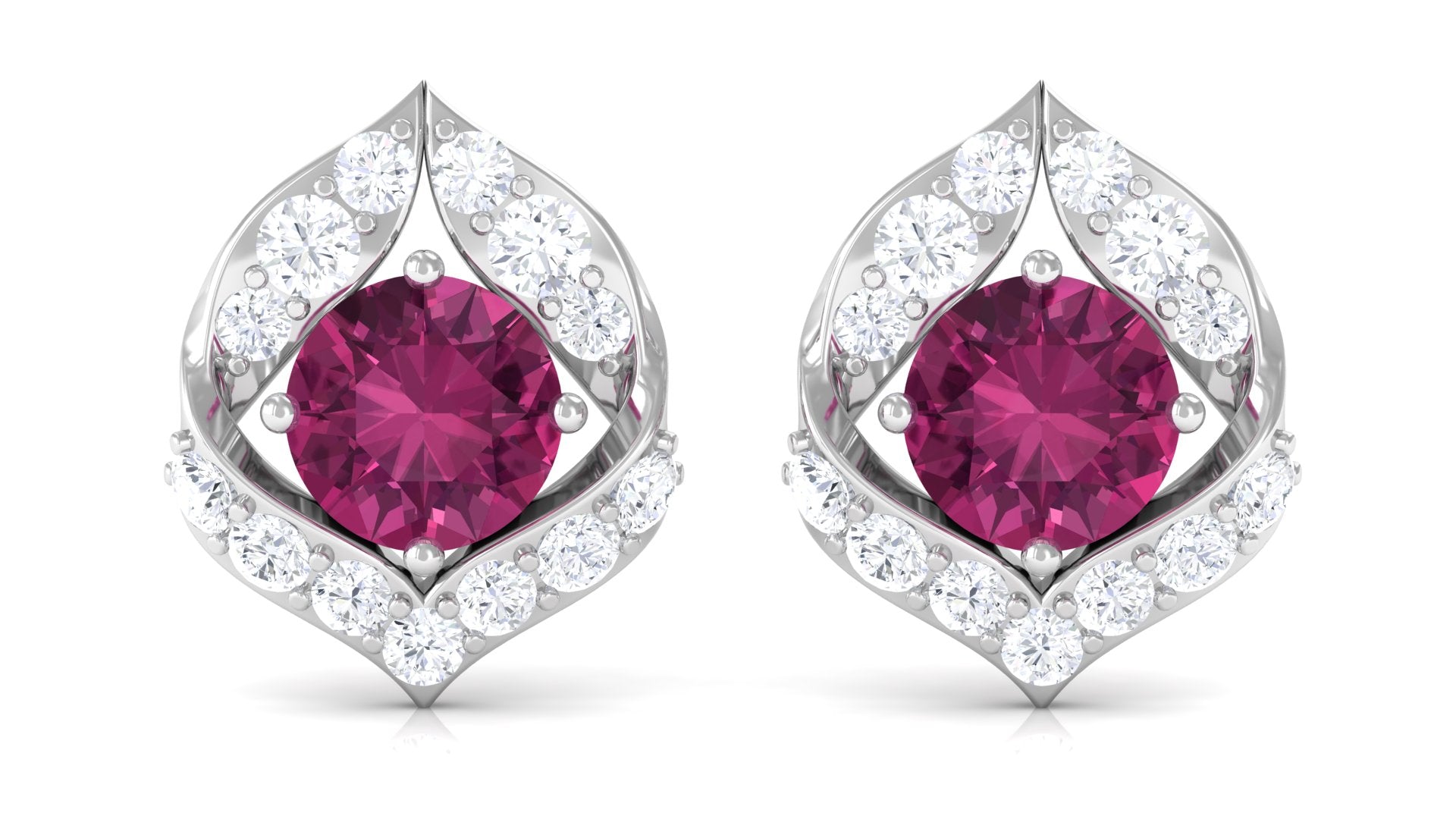 Unique Pink Tourmaline Stud Earrings with Diamond Pink Tourmaline - ( AAA ) - Quality - Rosec Jewels