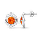 Orange Sapphire Unique Stud Earrings with Diamond Orange Sapphire - ( AAA ) - Quality - Rosec Jewels