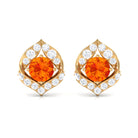 Orange Sapphire Unique Stud Earrings with Diamond Orange Sapphire - ( AAA ) - Quality - Rosec Jewels