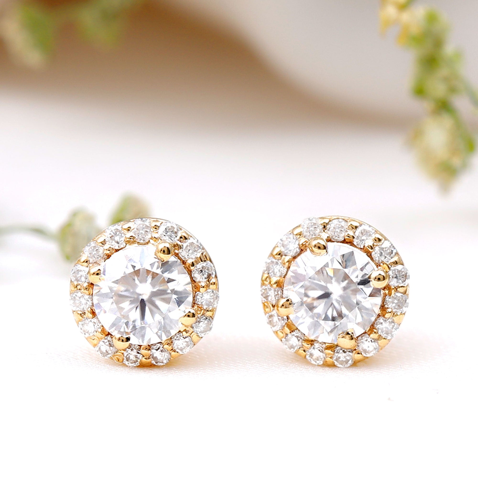 Round Lab Grown Diamond Halo Stud Earrings Lab Grown Diamond - ( EF-VS ) - Color and Clarity - Rosec Jewels