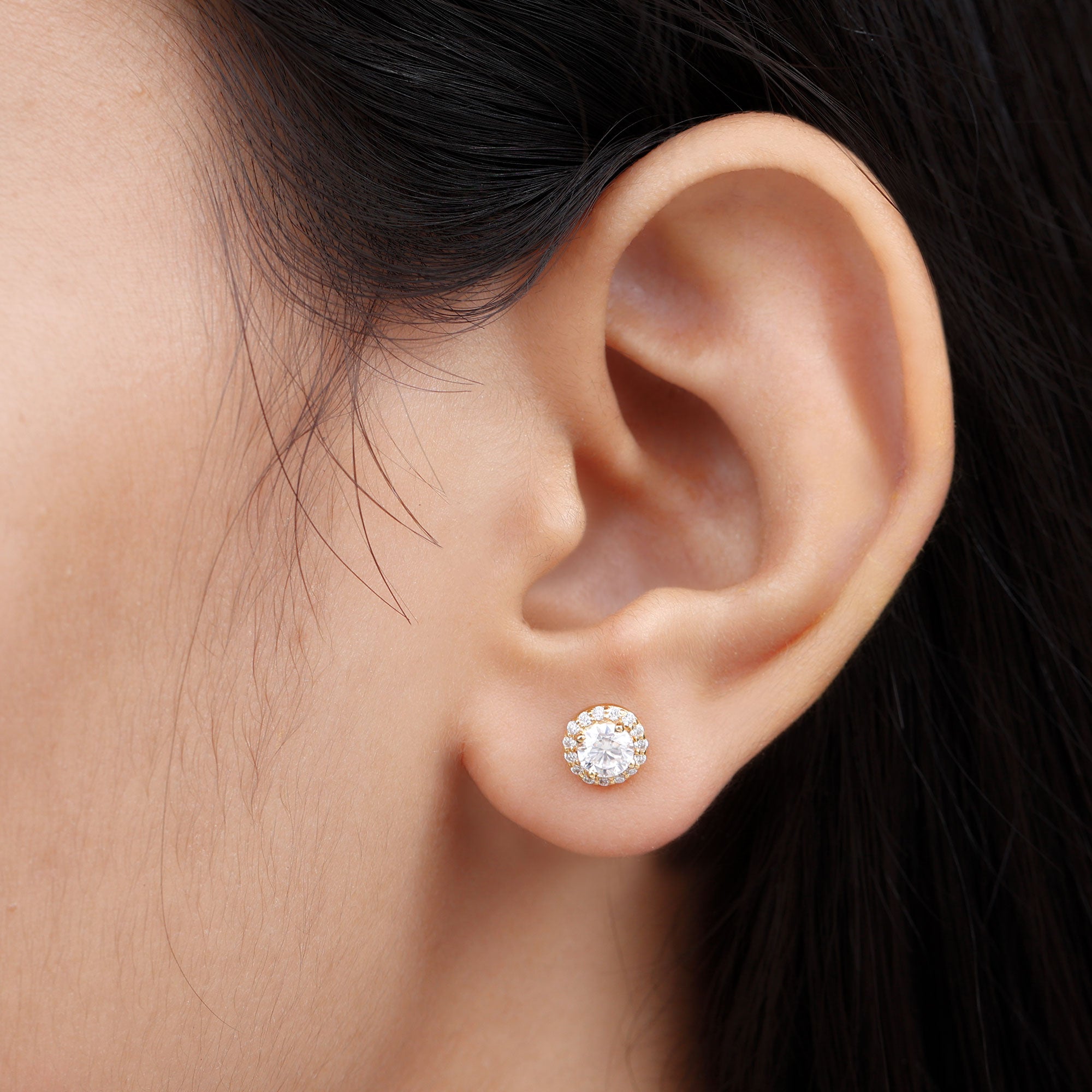 Round Lab Grown Diamond Halo Stud Earrings Lab Grown Diamond - ( EF-VS ) - Color and Clarity - Rosec Jewels