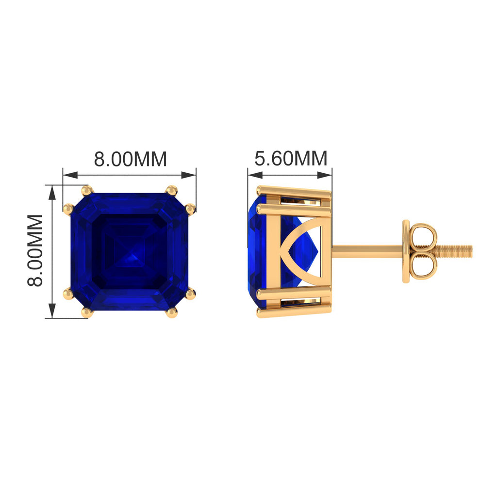 9.50 CT Asscher Cut Created Blue Sapphire Solitaire Stud Earrings Lab Created Blue Sapphire - ( AAAA ) - Quality - Rosec Jewels