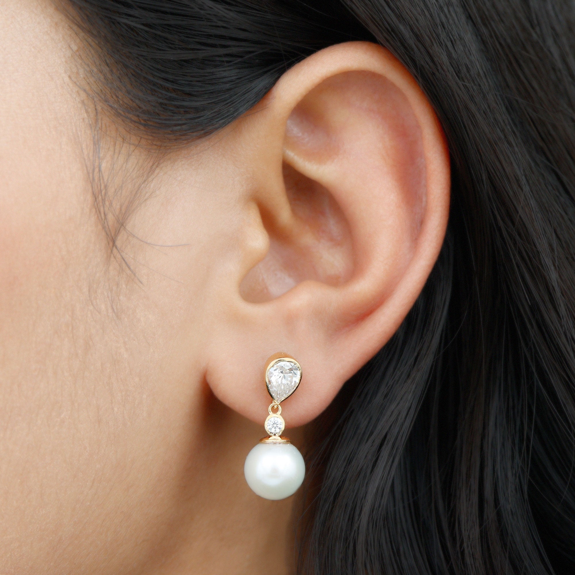 Real Freshwater Pearl and Moissanite Drop Earrings Freshwater Pearl - ( AAA ) - Quality - Rosec Jewels