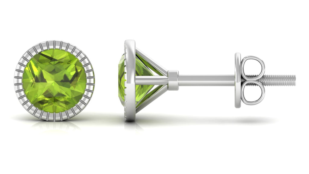 Simple Solitaire Stud Earrings with Round Peridot in Bezel Setting Peridot - ( AAA ) - Quality - Rosec Jewels