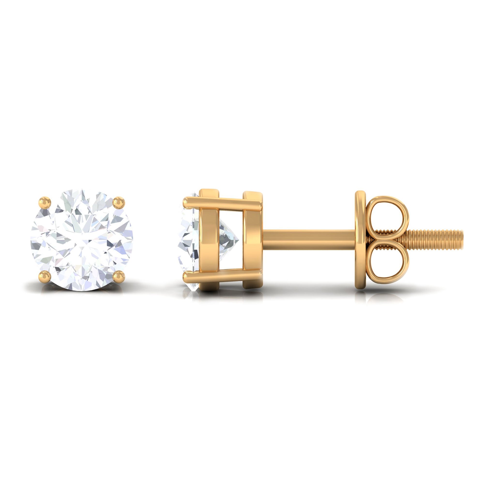 Solitaire Simulated Diamond Stud Earrings in Gold Zircon - ( AAAA ) - Quality - Rosec Jewels