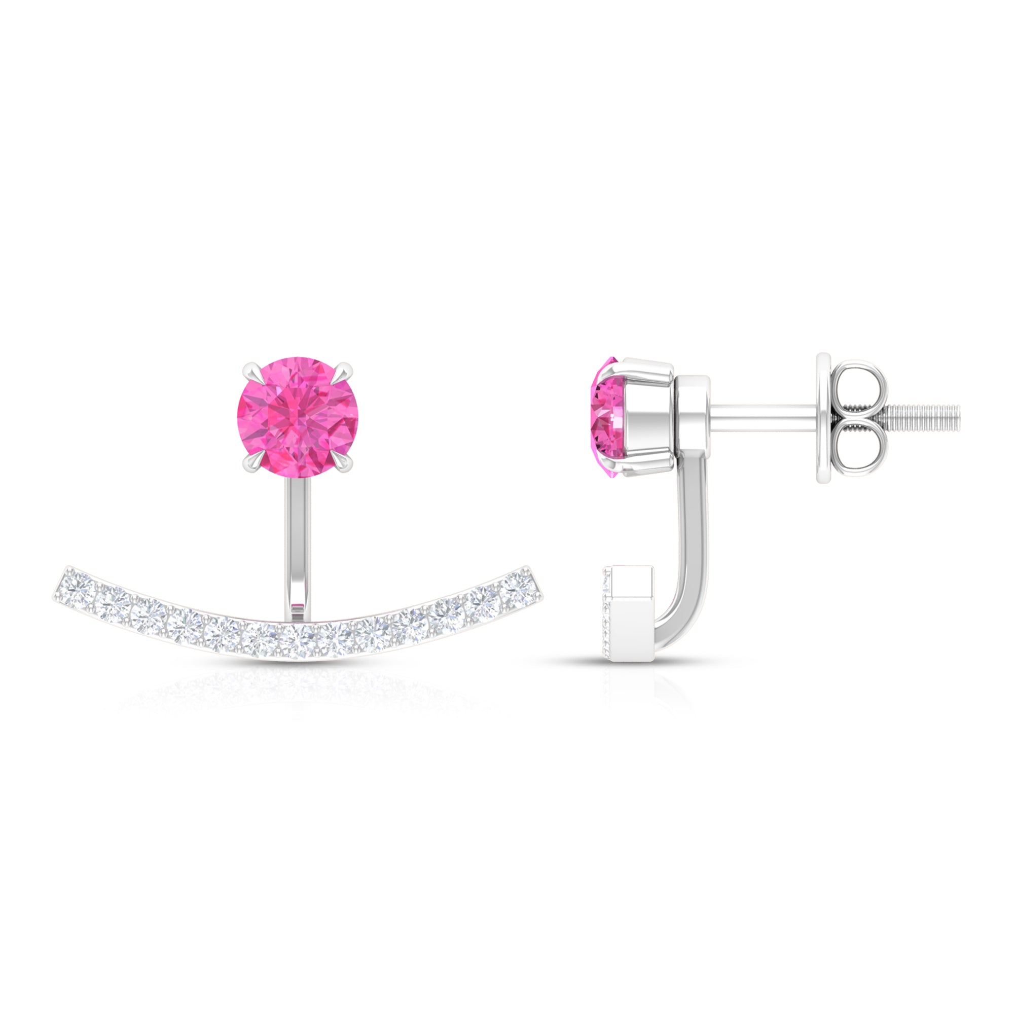 1 CT Pink Sapphire and Diamond Classic Jacket Earrings Pink Sapphire - ( AAA ) - Quality - Rosec Jewels