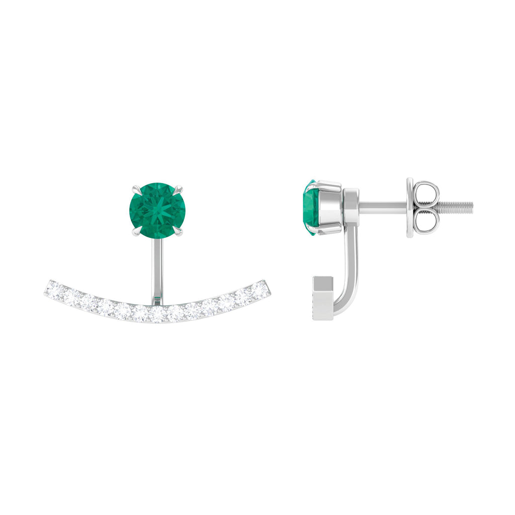 1 CT Classic Emerald and Diamond Jacket Earrings Emerald - ( AAA ) - Quality - Rosec Jewels