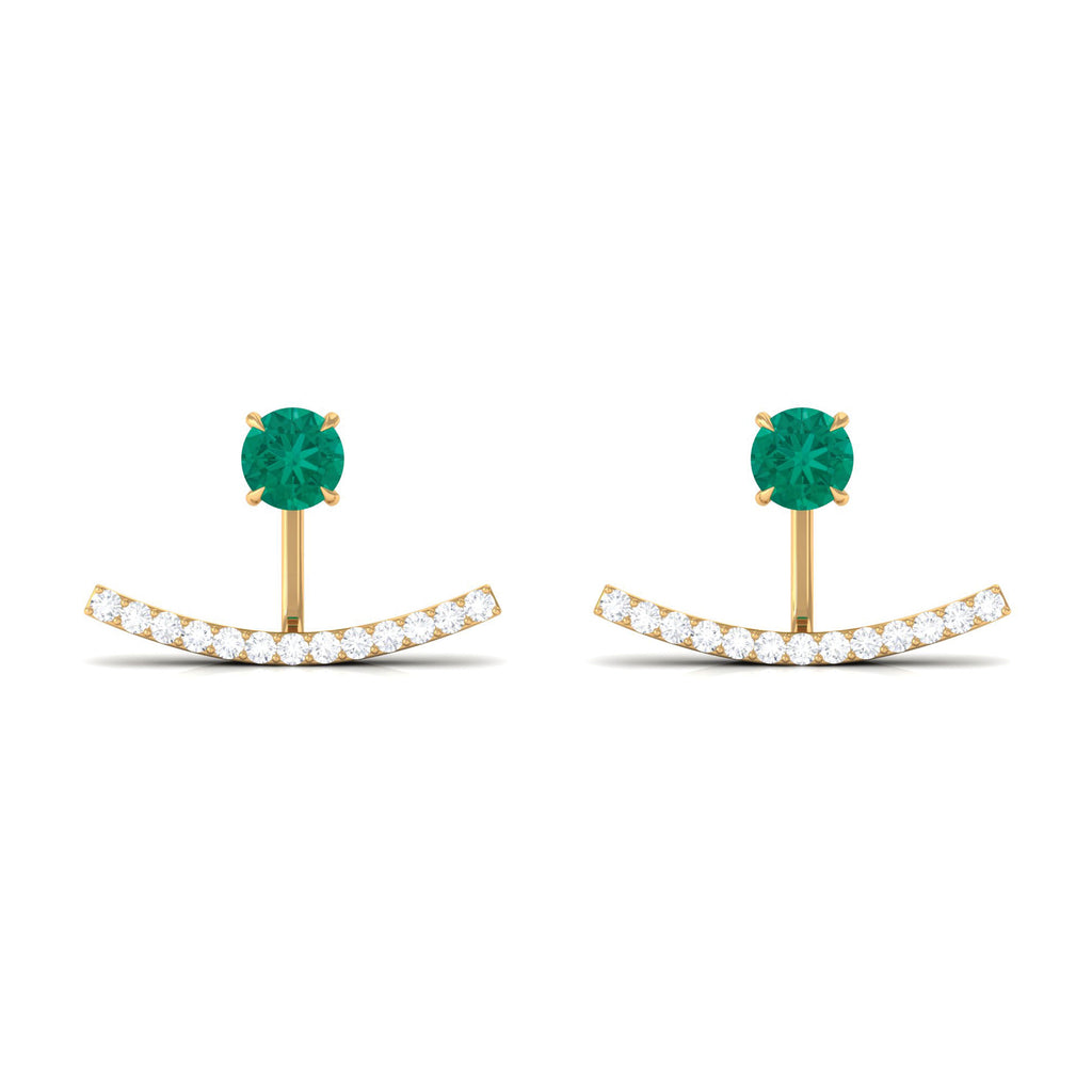 1 CT Classic Emerald and Diamond Jacket Earrings Emerald - ( AAA ) - Quality - Rosec Jewels
