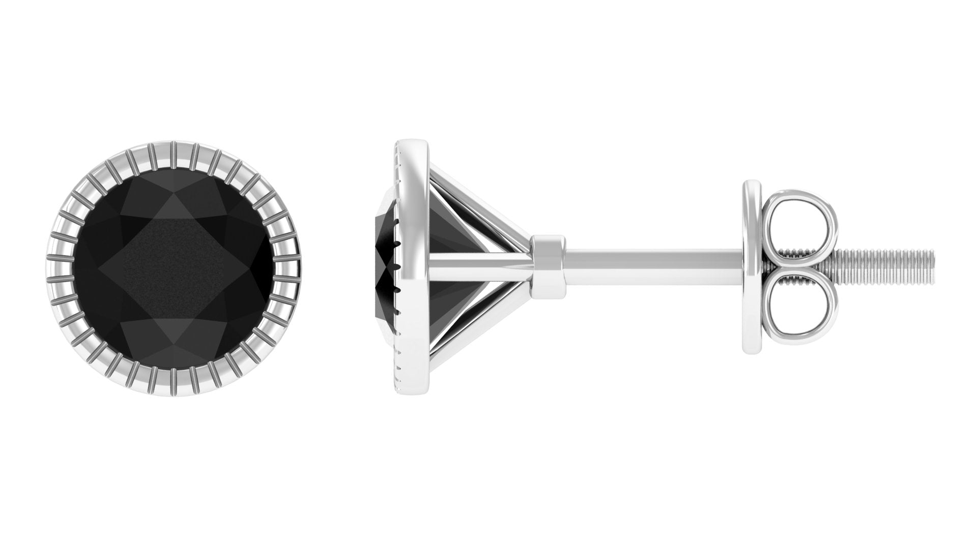 Bezel Set Lab-Created Black Diamond Solitaire Stud Earrings Lab Created Black Diamond - ( AAAA ) - Quality - Rosec Jewels