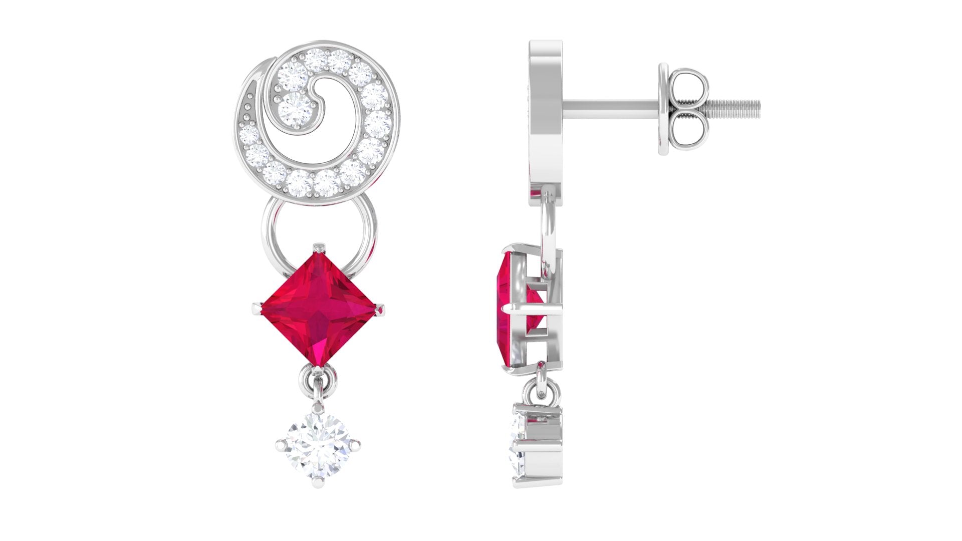 Ruby and Diamond Drop Dangle Earrings Ruby - ( AAA ) - Quality - Rosec Jewels