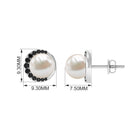 6.25 CT Freshwater Pearl Solitaire Stud with Black Spinel Half Halo Freshwater Pearl - ( AAA ) - Quality - Rosec Jewels