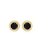 Round Solitaire Black Spinel Flower Stud Earrings Black Spinel - ( AAA ) - Quality - Rosec Jewels