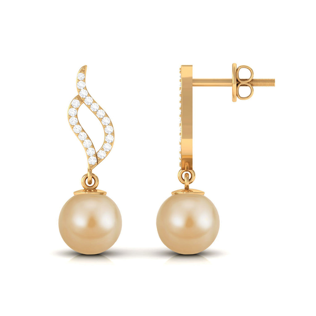 7 MM Elegant South Sea Pearl and Diamond Drop Earrings South Sea Pearl - ( AAA ) - Quality - Rosec Jewels