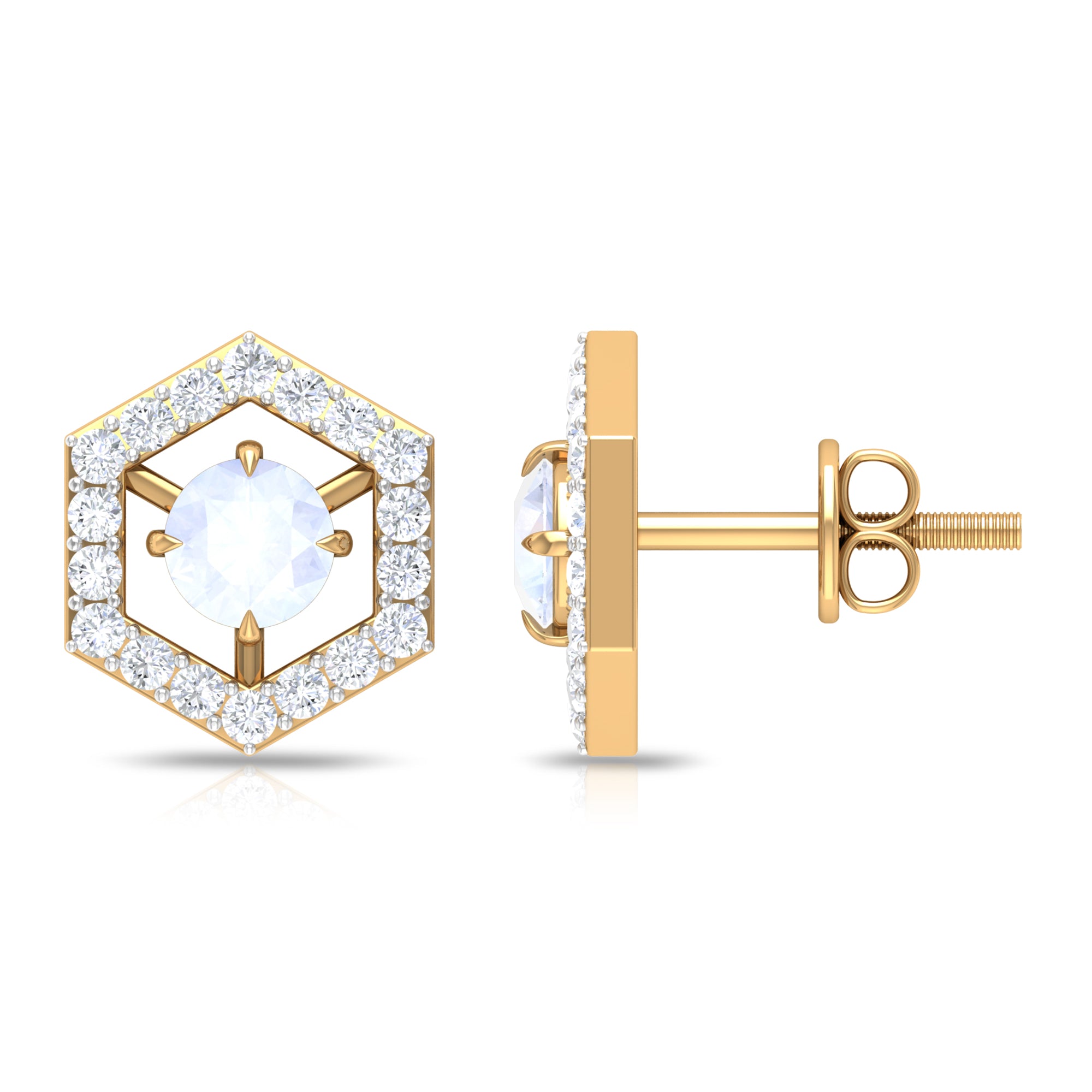 1 CT Minimal Moonstone and Diamond Geometric Stud Earrings Moonstone - ( AAA ) - Quality - Rosec Jewels