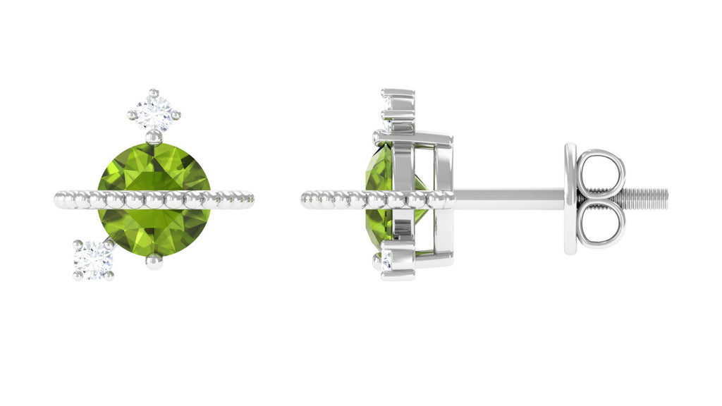 Contemporary Peridot Celestial Stud Earrings with Diamond Peridot - ( AAA ) - Quality - Rosec Jewels
